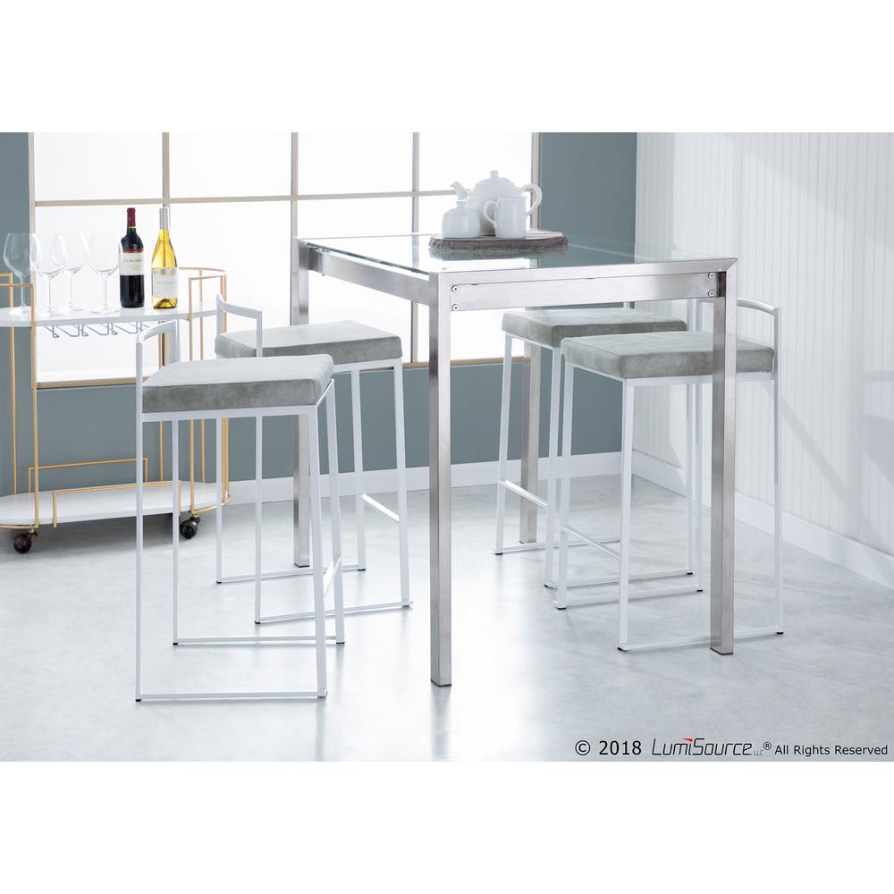White, Light Grey Cowboy Fabric Fuji Stacker Counter Stool - Set of 2