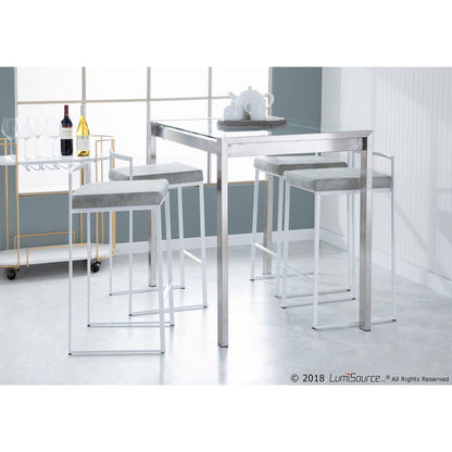 White, Light Grey Cowboy Fabric Fuji Stacker Counter Stool - Set of 2