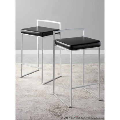 White, Black Fuji Stacker Counter Stool - Set of 2