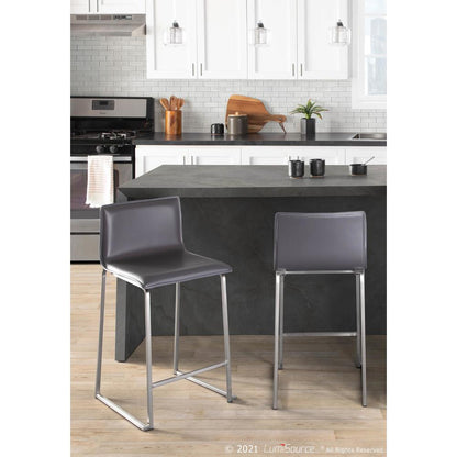 Stainless Steel, Grey PU Mara Counter Stool - Set of 2