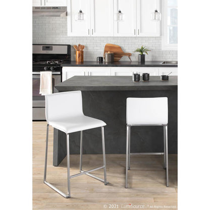 Stainless Steel, White PU Mara Counter Stool - Set of 2