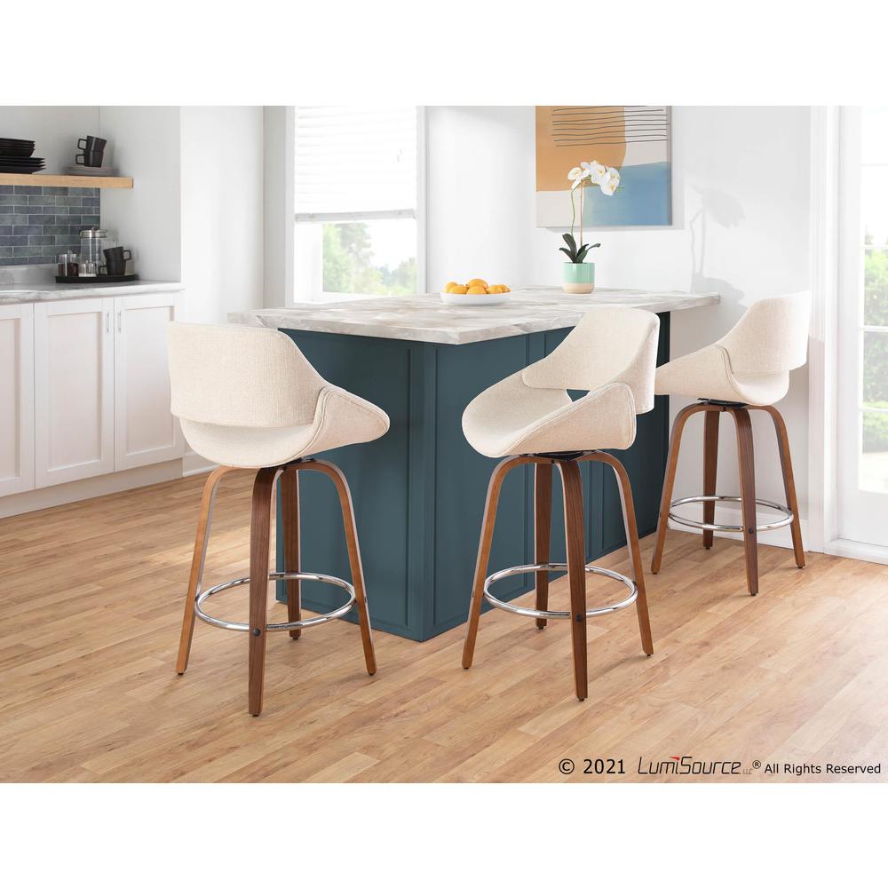 Walnut Wood, Cream Fabric, Chrome Fabrico Counter Stool - Set of 2
