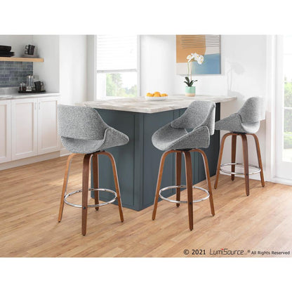 Walnut Wood, Grey Fabric, Chrome Fabrico Counter Stool - Set of 2