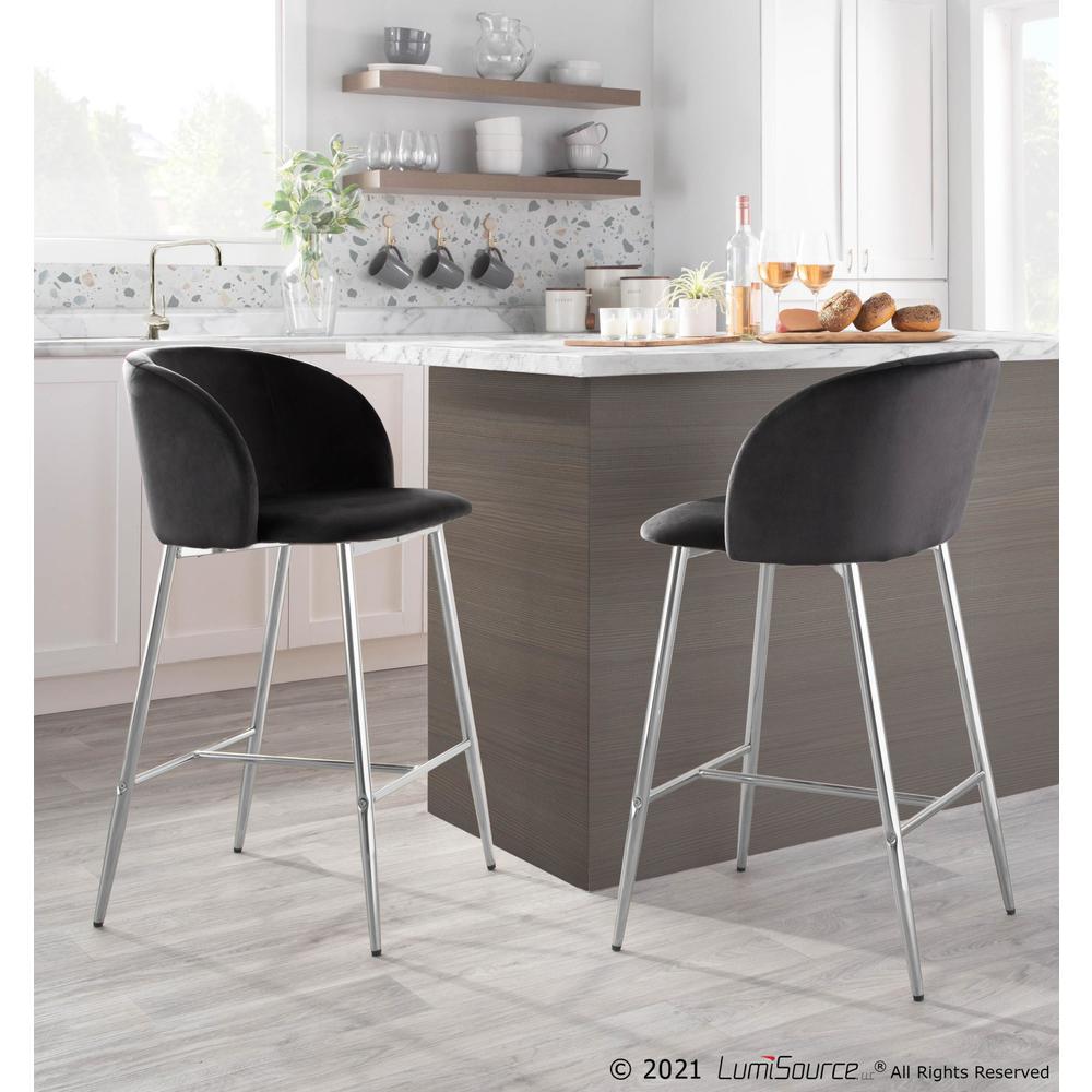 Chrome, Black Velvet Fran Counter Stool - Set of 2