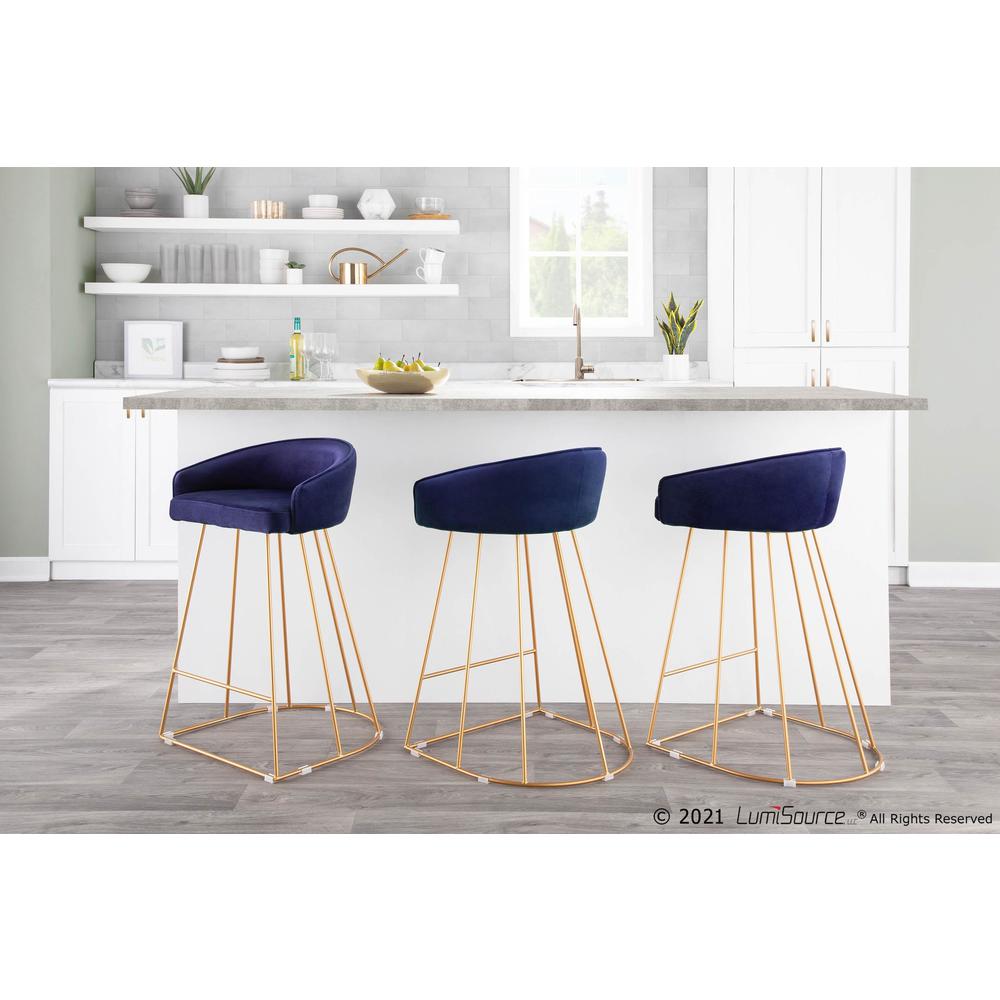 Gold Metal, Blue Velvet Canary Counter Stool - Set of 2