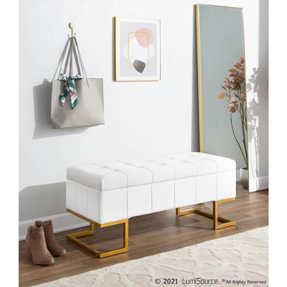 Gold Steel, White Velvet Midas Storage Bench