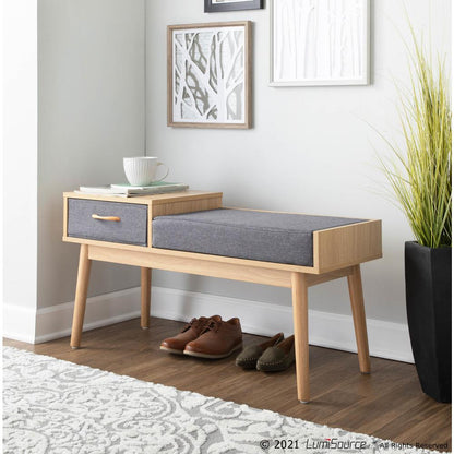 Natural Wood, Grey Fabric Telephone Bench