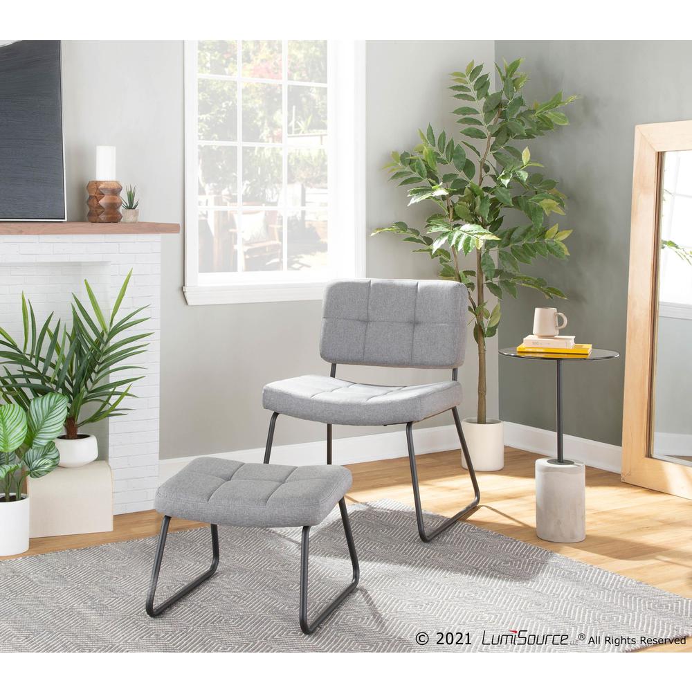 Black Steel, Grey Fabric Stout Lounge Chair + Ottoman