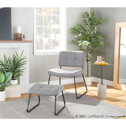 Black Steel, Grey Fabric Stout Lounge Chair + Ottoman