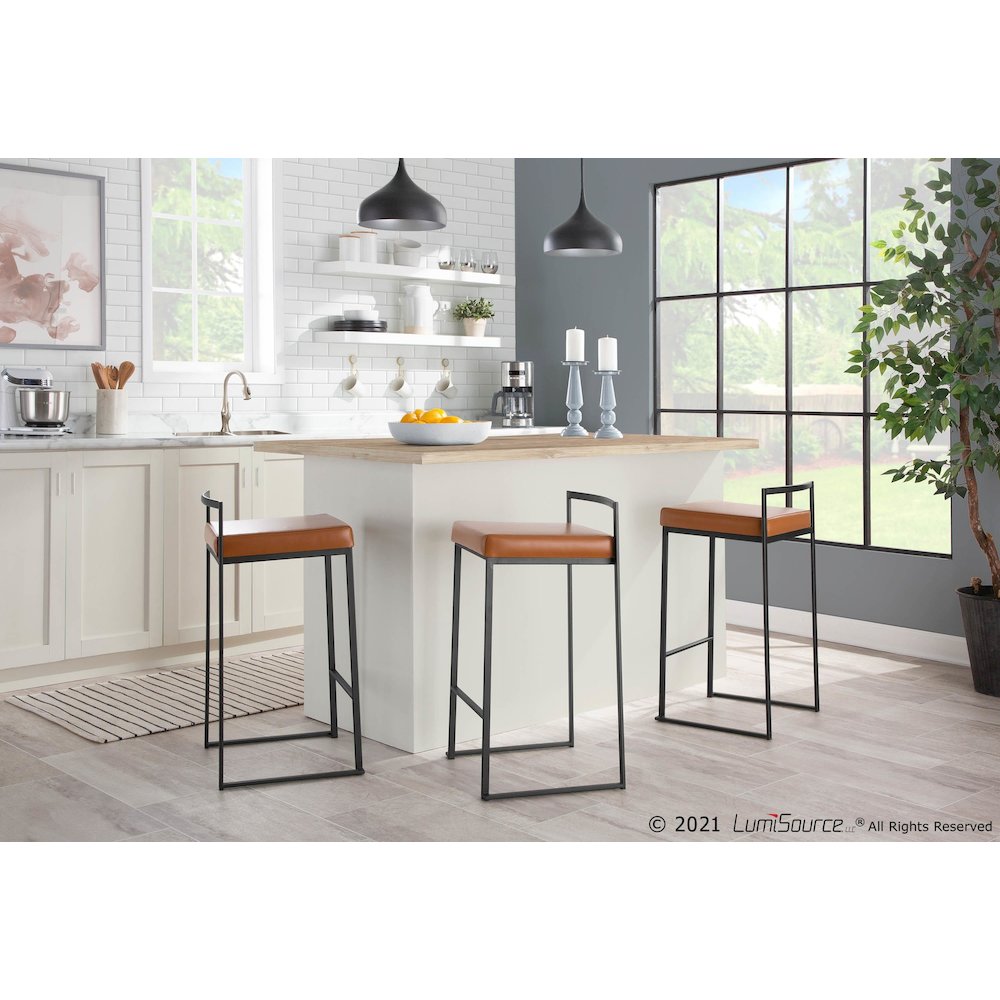 Fuji Stacker 26" Fixed-Height Counter Stool - Set of 3 in Black Metal