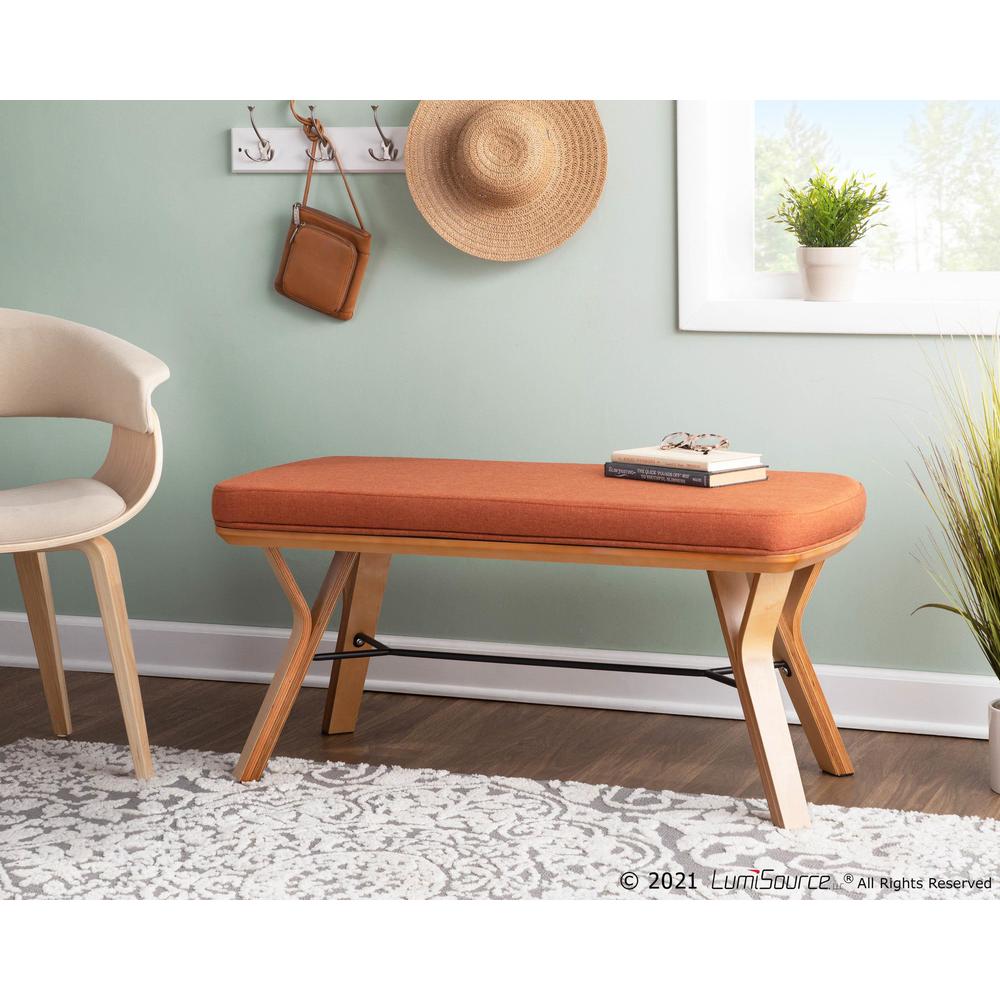 Natural Wood, Orange Fabric Folia Bench