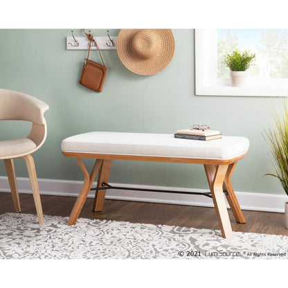 Natural Wood, Cream Fabric Folia Bench