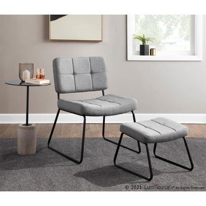 Black Steel, Grey Fabric Stout Lounge Chair + Ottoman