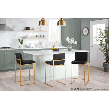 Gold Steel, Black PU Fuji High Back Counter Stool - Set of 2