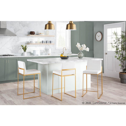 Gold Steel, White PU Fuji High Back Counter Stool - Set of 2