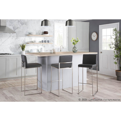 Stainless Steel, Grey PU Fuji High Back Barstool - Set of 2