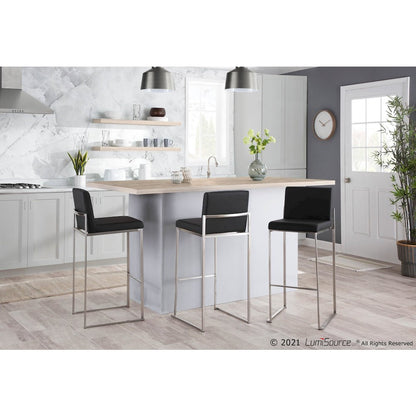 Stainless Steel, Black PU Fuji High Back Barstool - Set of 2