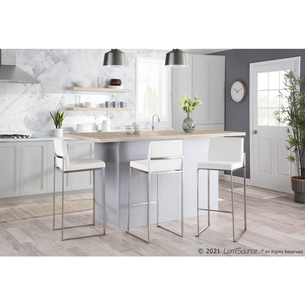 Fuji High Back 30" Fixed-Height Barstool - Set of 3