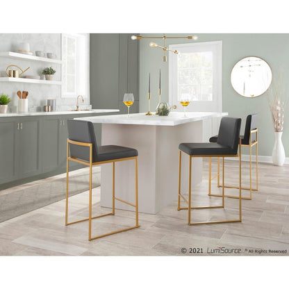 Gold Steel, Grey PU Fuji High Back Counter Stool - Set of 2