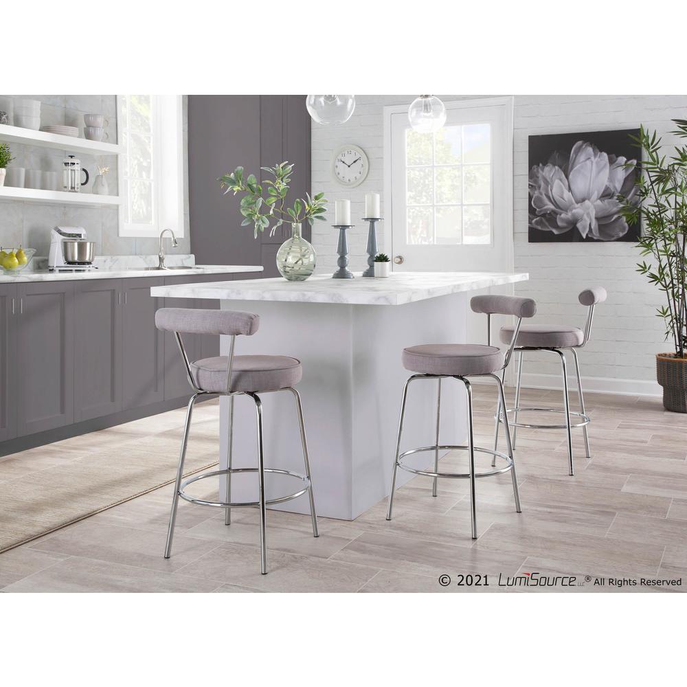 Chrome, Light Grey Fabric Rhonda Counter Stool - Set of 2