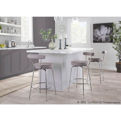 Chrome, Light Grey Fabric Rhonda Counter Stool - Set of 2