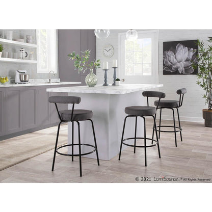 Black Steel, Charcoal Fabric Rhonda Counter Stool - Set of 2