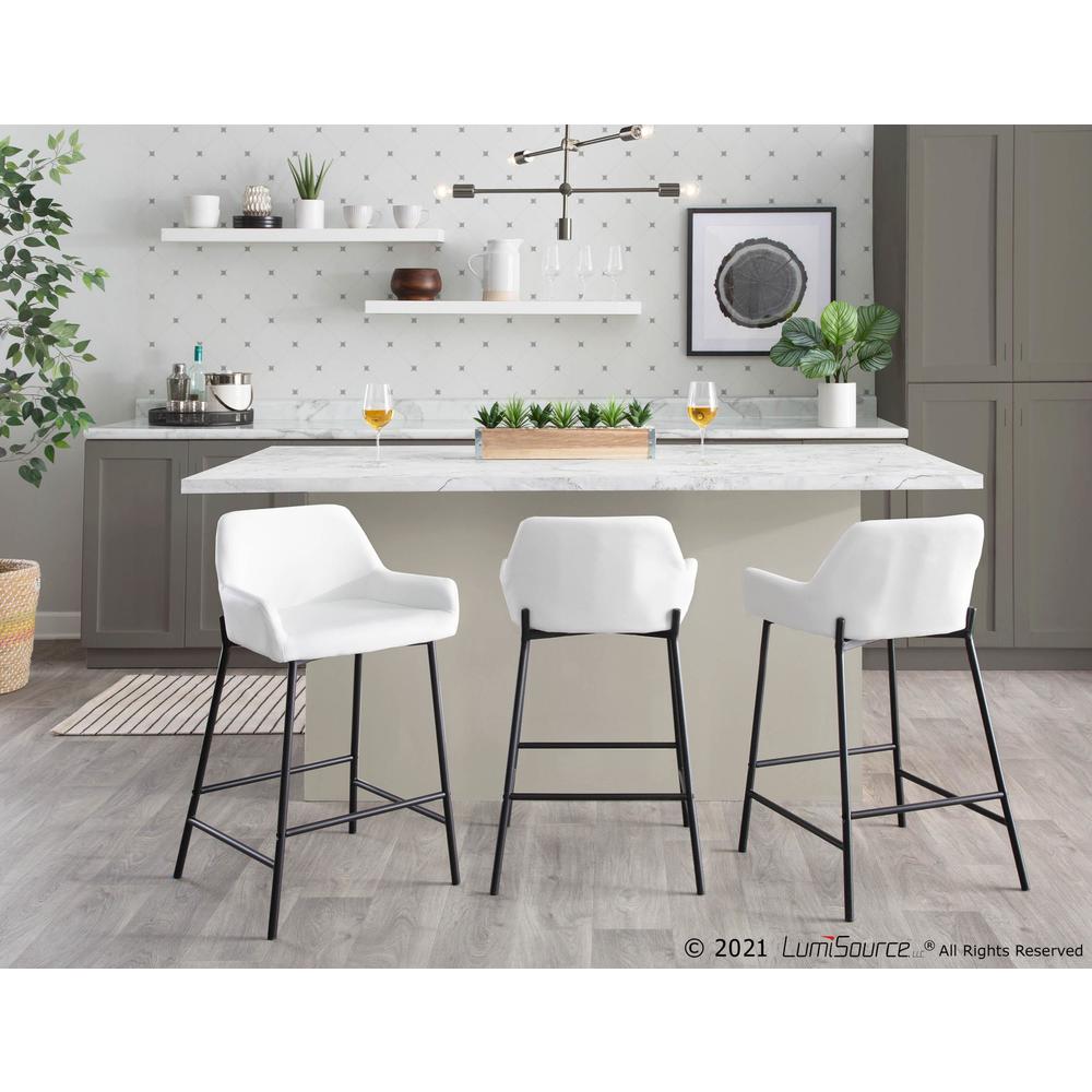 Black Metal, White PU Daniella Fixed-Height Counter Stool - Set of 2