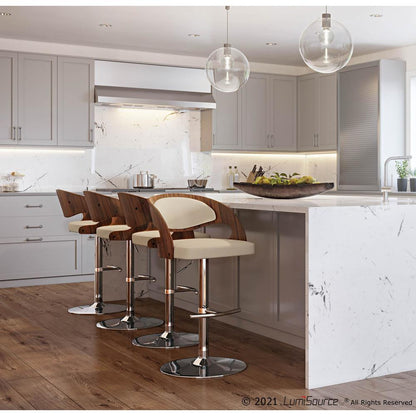 Chrome, Walnut Wood, Cream PU Pino Barstool - Set of 2
