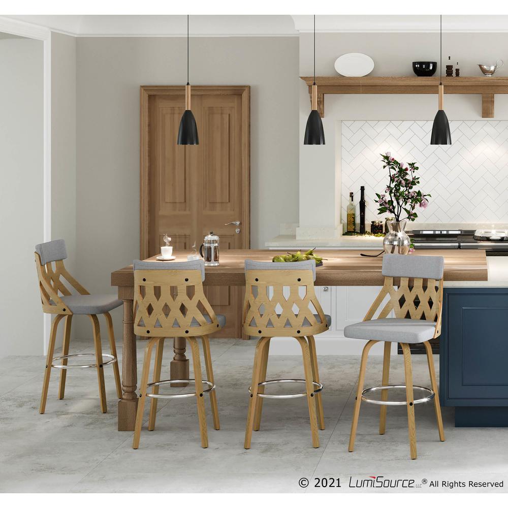 Natural Wood, Light Grey Fabric, Chrome York Counter Stool