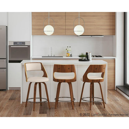 Walnut Wood, Cream PU, Chrome Cecina 24.5'' Counter Stool - Set of 2