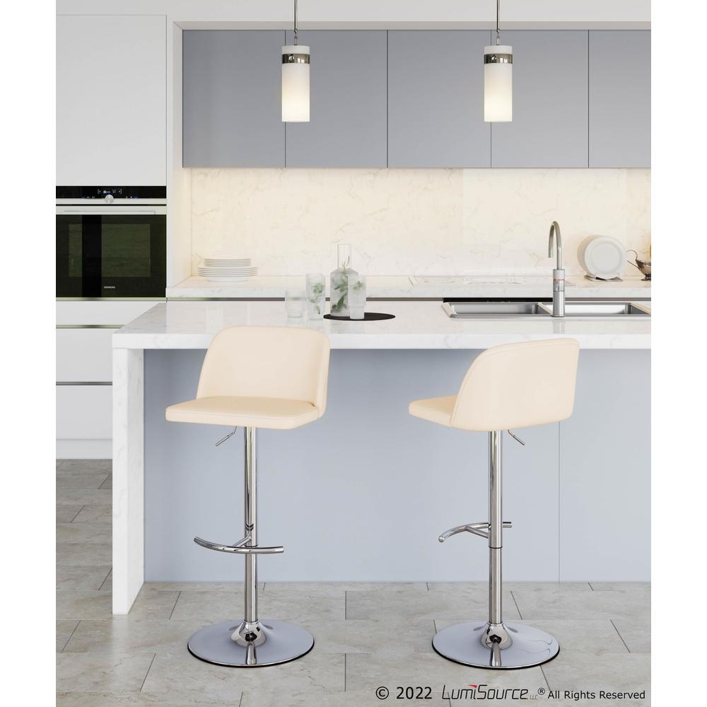 Chrome, Cream PU Toriano Adjustable Bar Stool - Set of 2