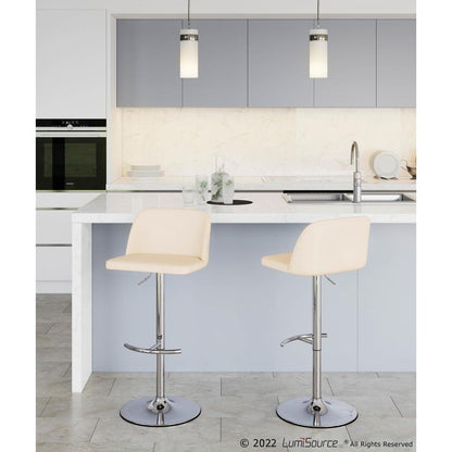 Chrome, Cream PU Toriano Adjustable Bar Stool - Set of 2