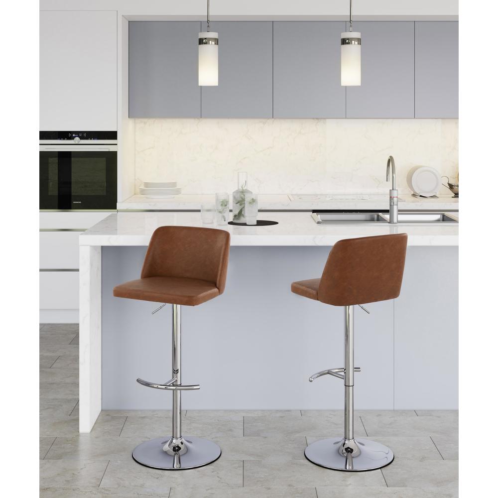 Chrome, Grey PU Toriano Adjustable Bar Stool - Set of 2