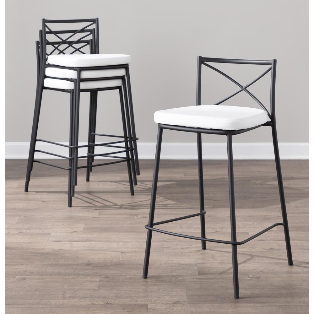 Black Metal, White PU Modern Charlotte Counter Stool - Set of 2