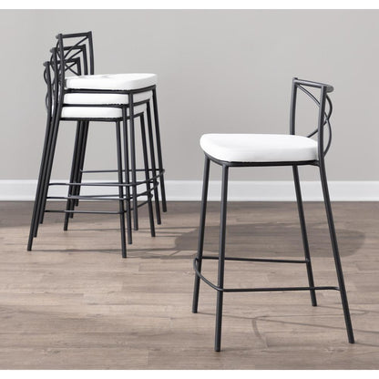 Black Metal, White PU Modern Charlotte Counter Stool - Set of 2