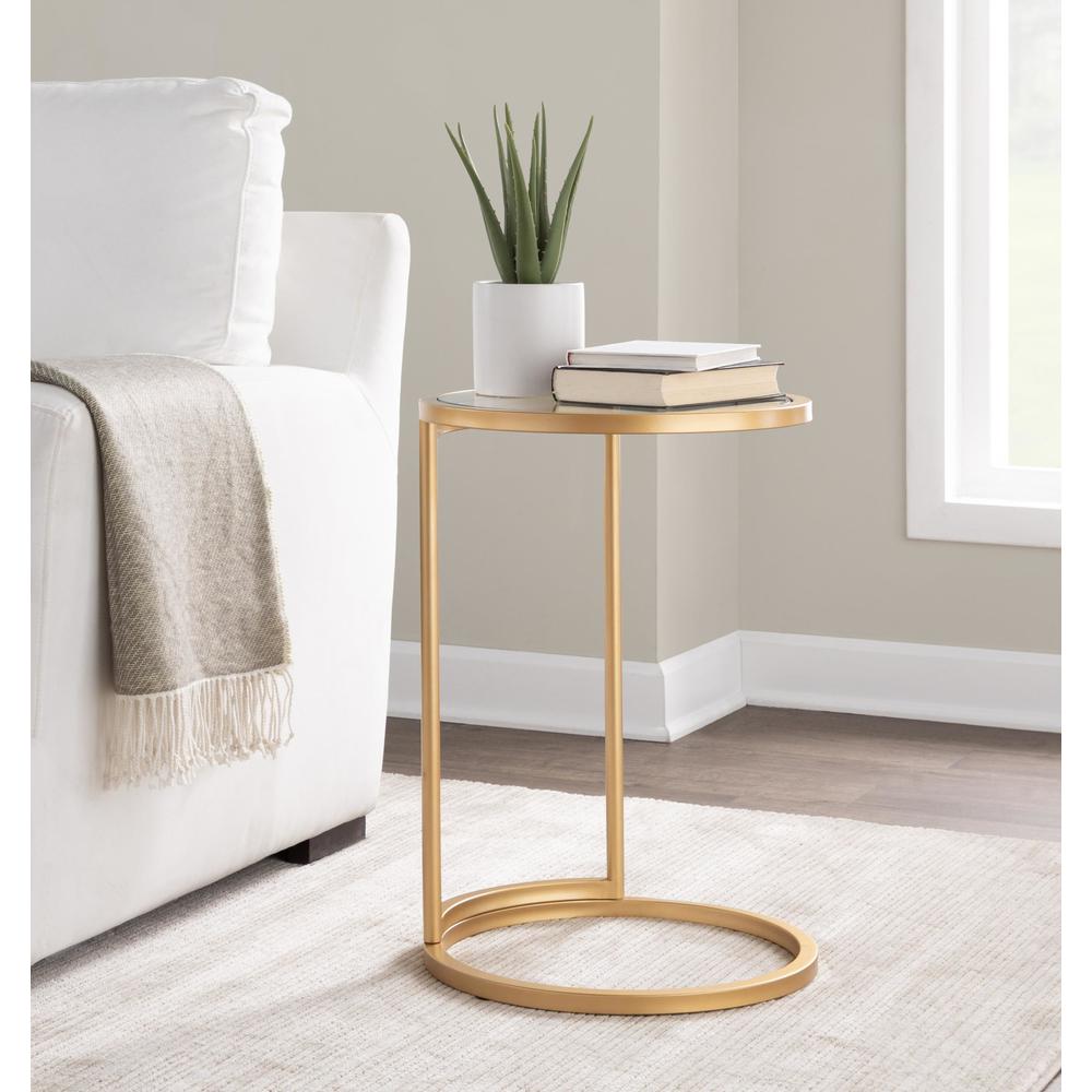 Gold Metal, Clear Glass Round Zenn End Table