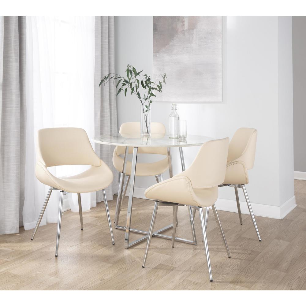 Chrome Metal, Cream PU Fabrico Chair - Set of 2