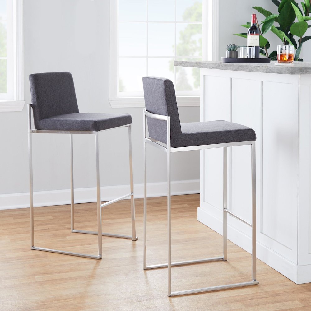 Fuji High Back 30" Fixed-Height Barstool - Set of 3