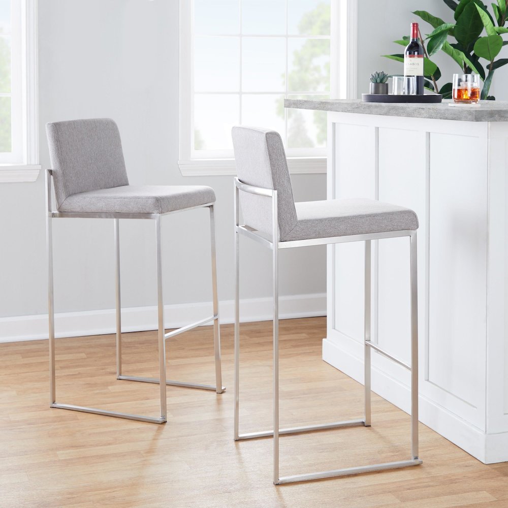 Fuji High Back 30" Fixed-Height Barstool - Set of 3