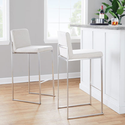 Fuji High Back 30" Fixed-Height Barstool - Set of 3 in Stainless Steel