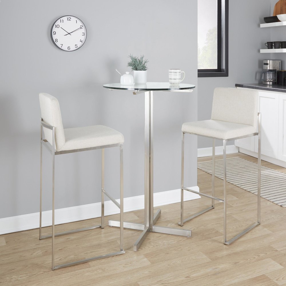 Fuji High Back 30" Fixed-Height Barstool - Set of 3 in Stainless Steel