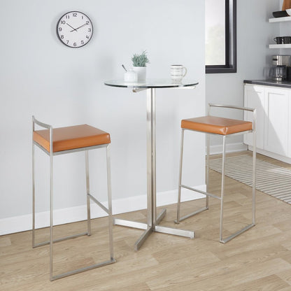 Fuji Stacker 30" Fixed-Height Barstool - Set of 3 in Stainless Steel
