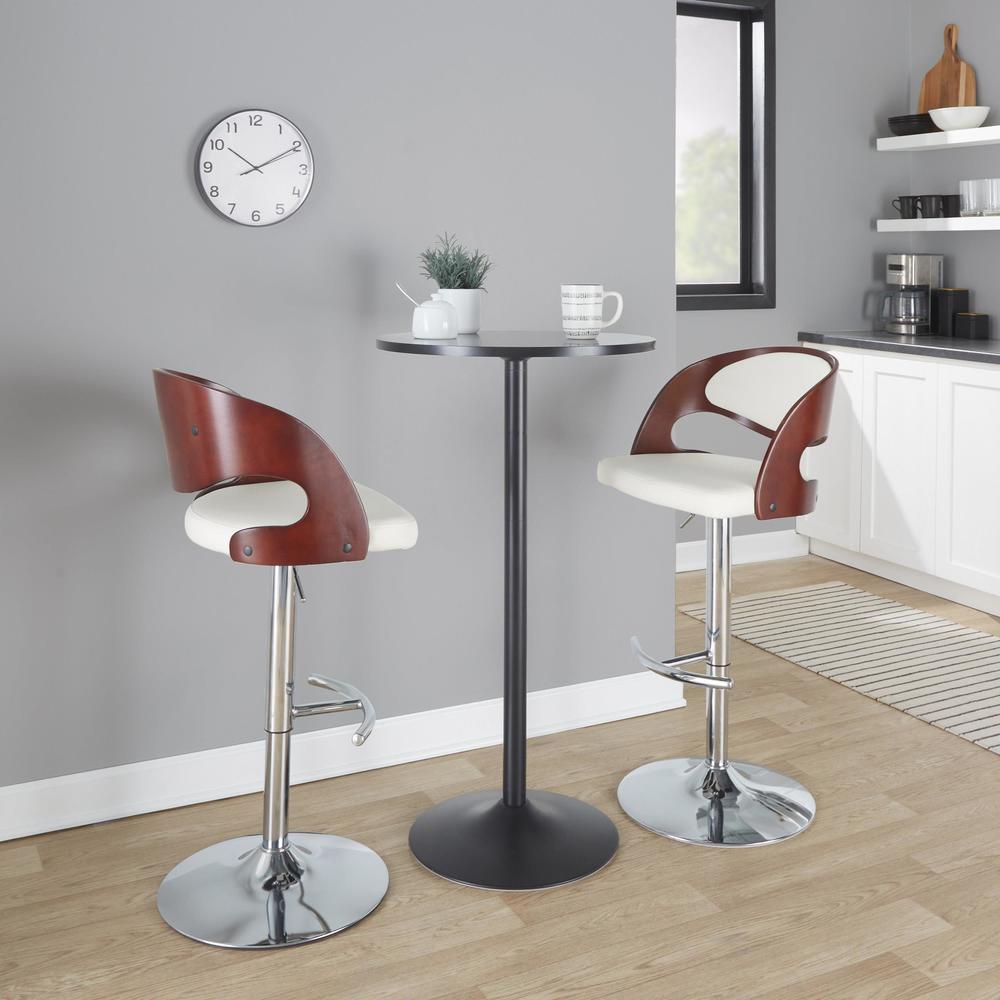 Chrome Metal, Cherry Wood, White PU Pino Adjustable Barstool - Set of 2