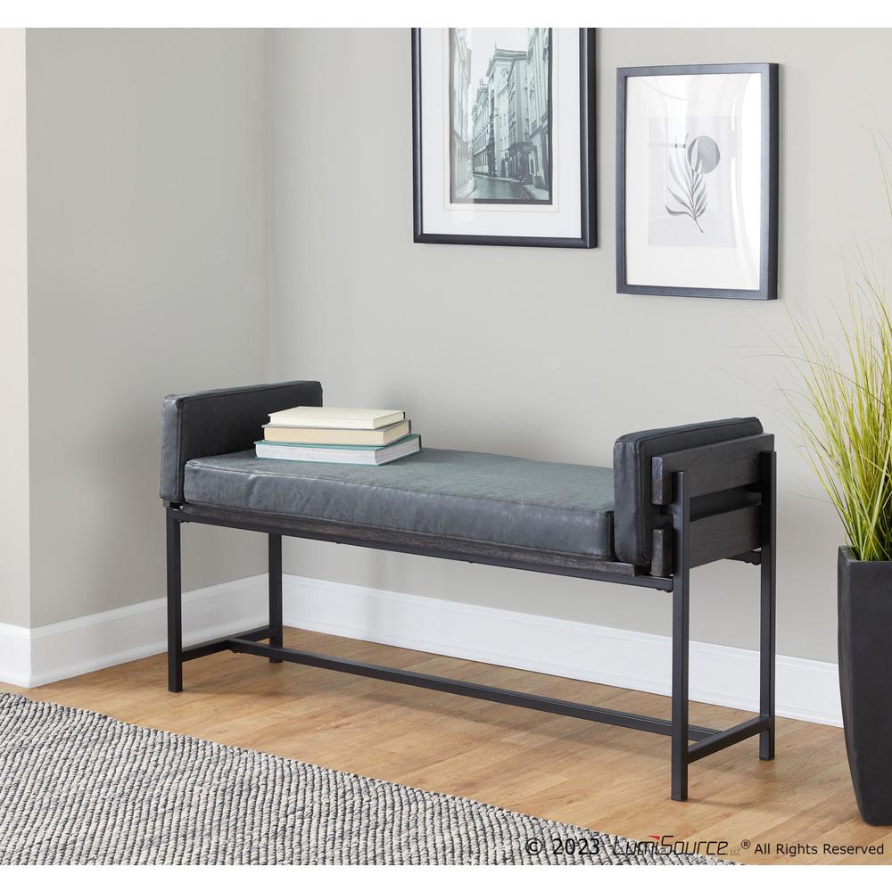 Black Metal, Brown Wood, Black PU Kari Bench