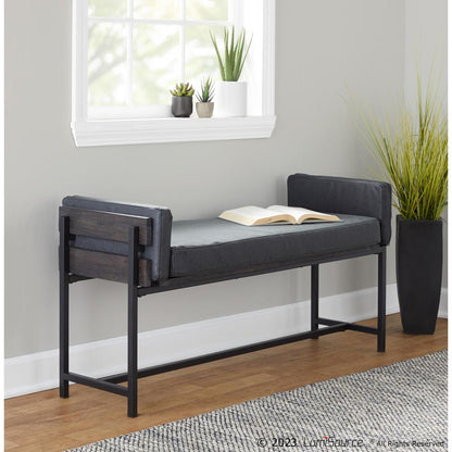 Black Metal, Brown Wood, Black PU Kari Bench