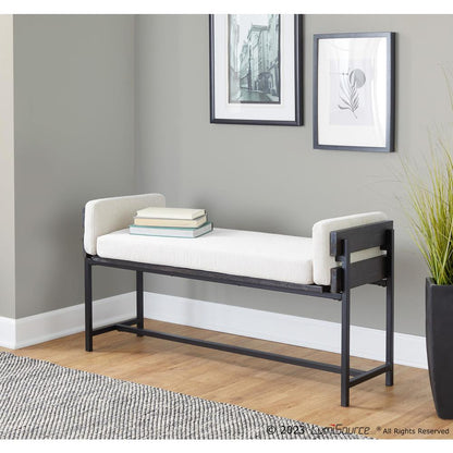 Black Metal, Grey Wood, Cream Fabric Kari Bench