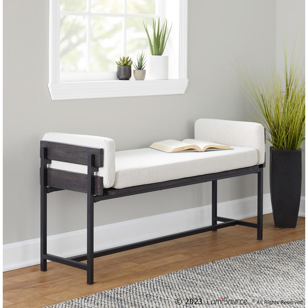 Black Metal, Grey Wood, Cream Fabric Kari Bench