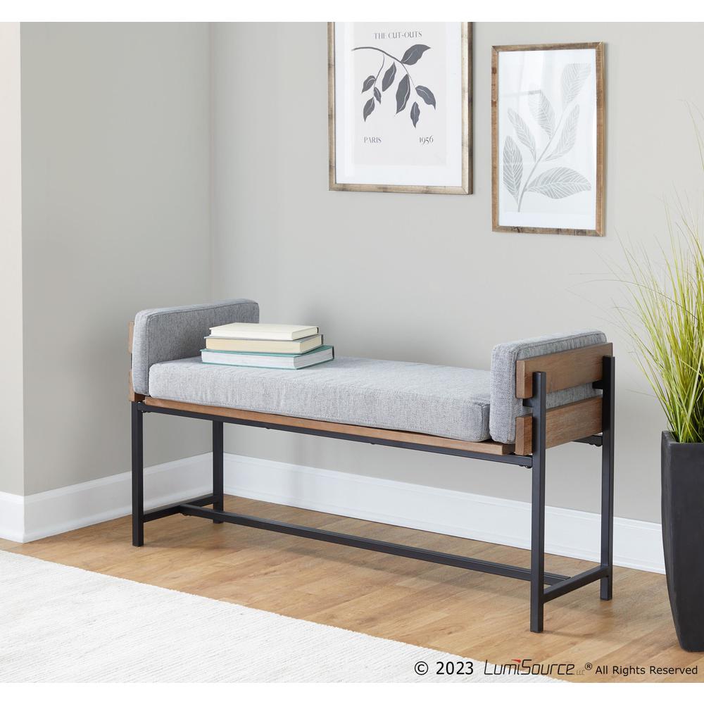 Black Metal, Brown Wood, Light Grey Fabric Kari Bench
