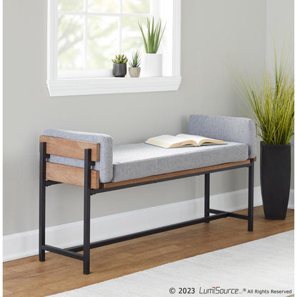 Black Metal, Brown Wood, Light Grey Fabric Kari Bench
