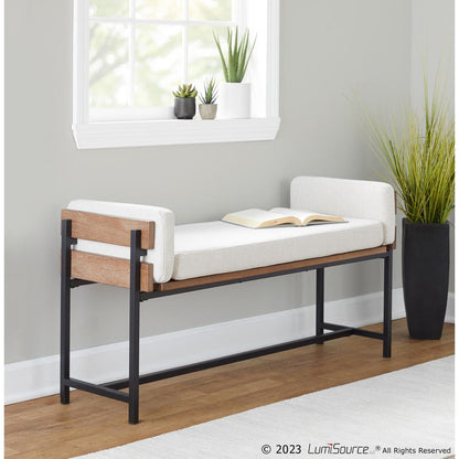 Black Metal, Brown Wood, Cream Fabric Kari Bench